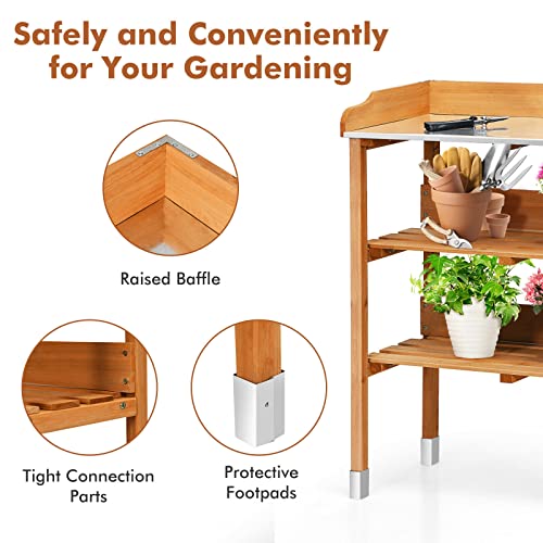 Wooden Potting Bench with 3-Tier Storage Shelf H6084