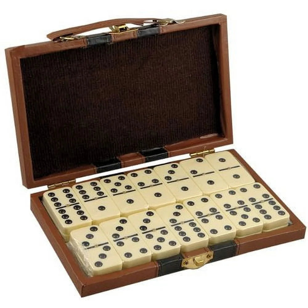 Ivory and Black Tile Dominoes with Metal Spinners in Travel Case L80370