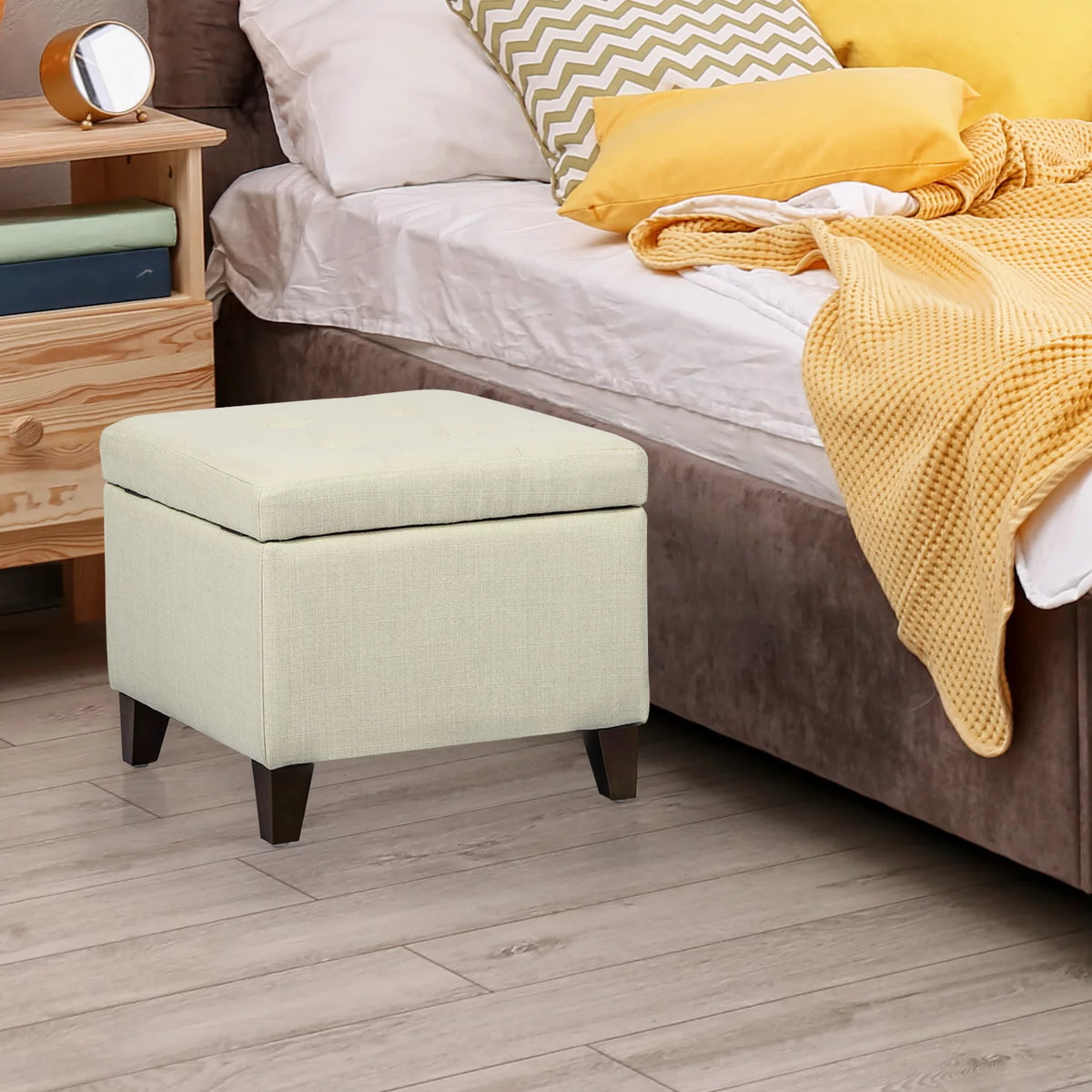 White Square Fabric Storage Ottoman J1499