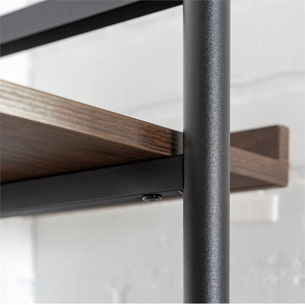 5 Shelf Dark Walnut Wood Bookshelf Set of 2 Y927