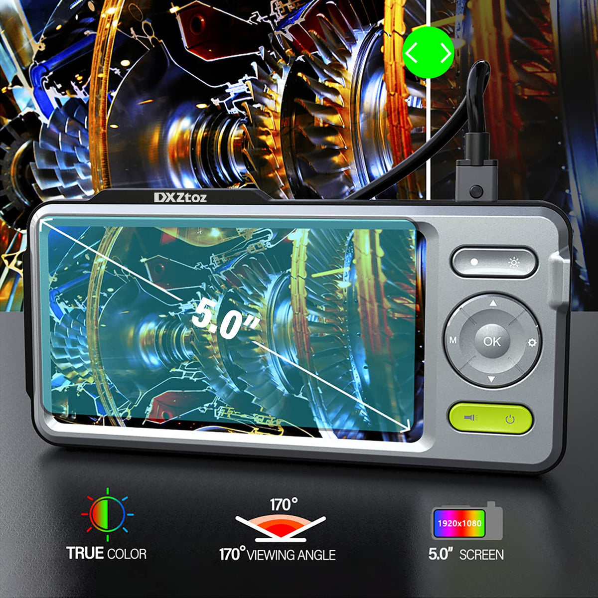 50FT Dual-Lens Industrial Endoscope 5'' IPS Screen Waterproof with Light B557744