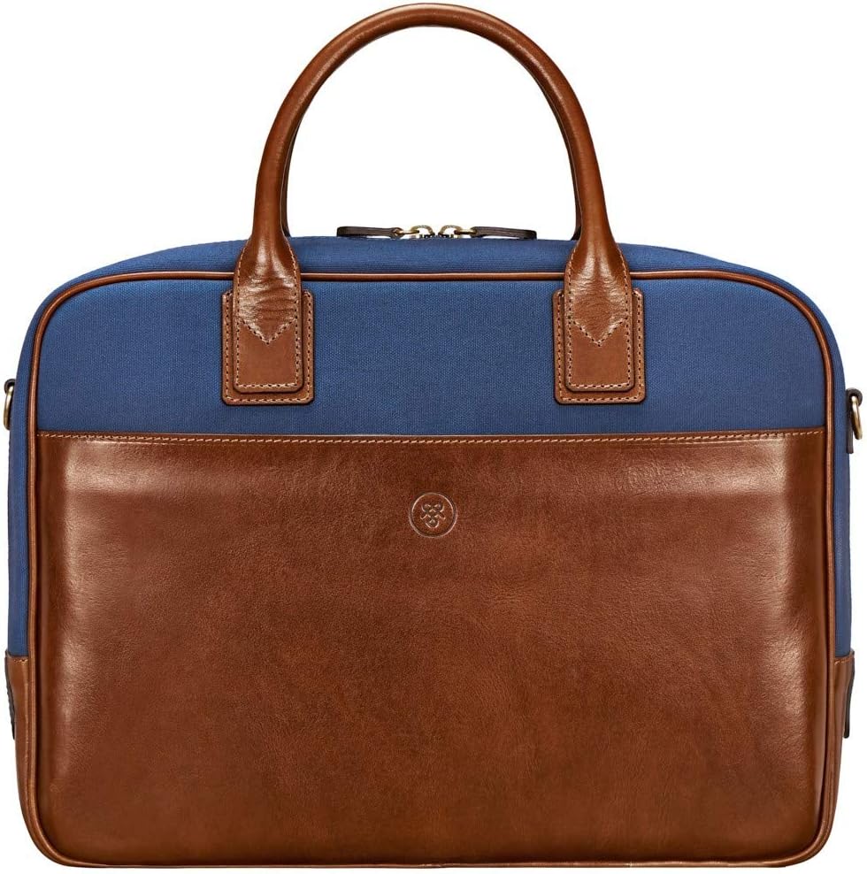 Navy Canvas & Leather 15 Inch Laptop Bag L400188