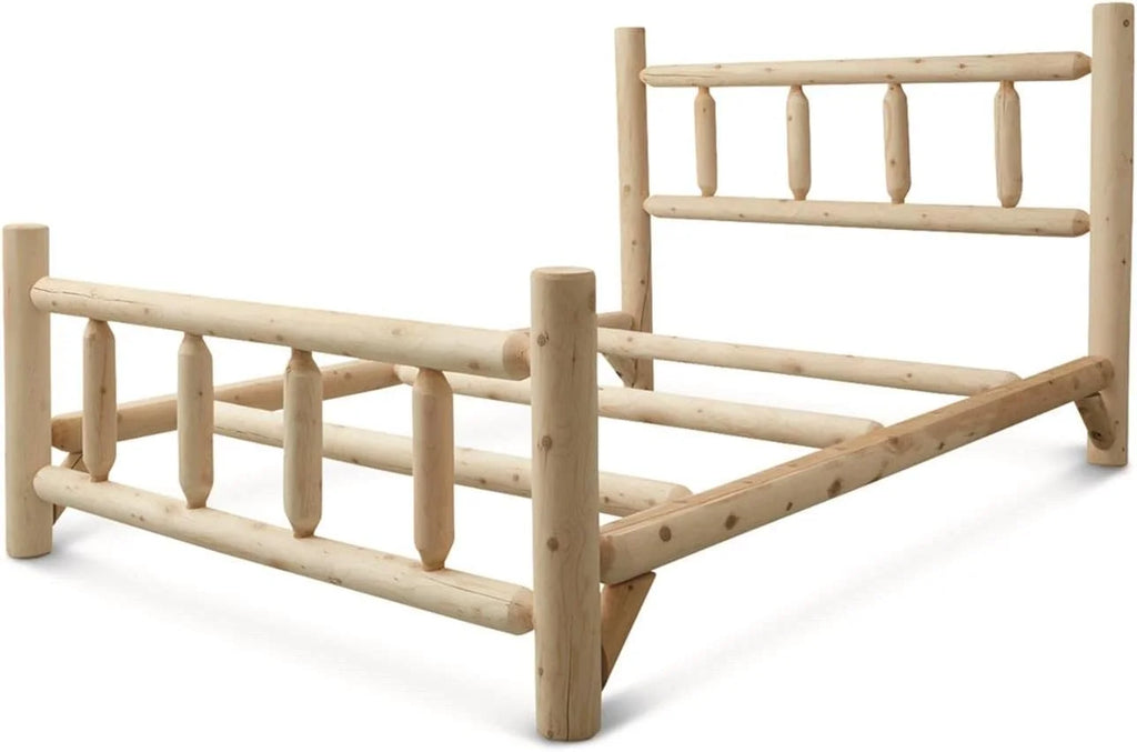 Rustic Natural Unfinished Wooden Queen Bed with Headboard and Footboard U98149