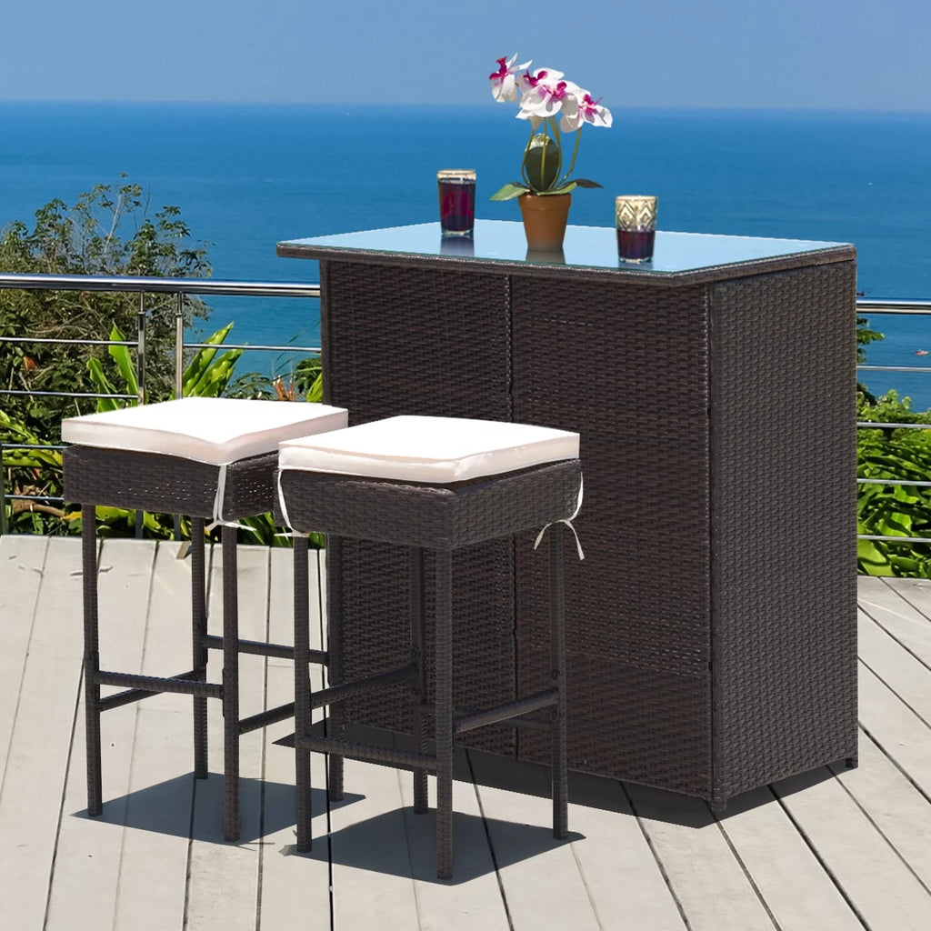3PCS Patio Rattan Wicker Bar Table Stools Dining Set C253
