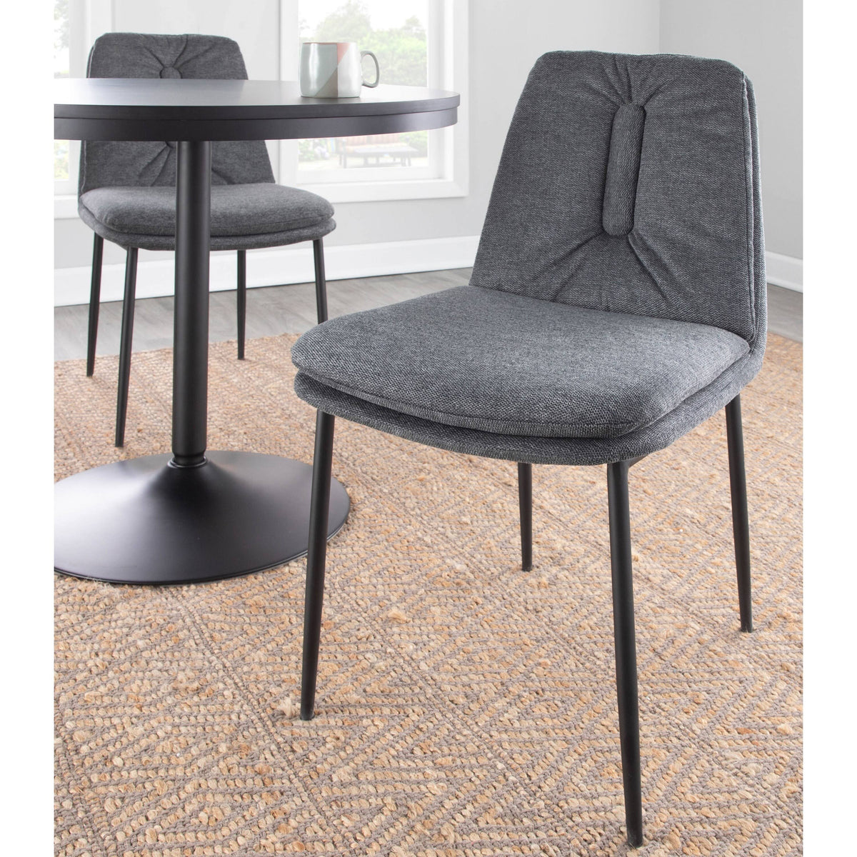 Cream Fabric and Black Steel Dining Chair Set of 2 Q45245