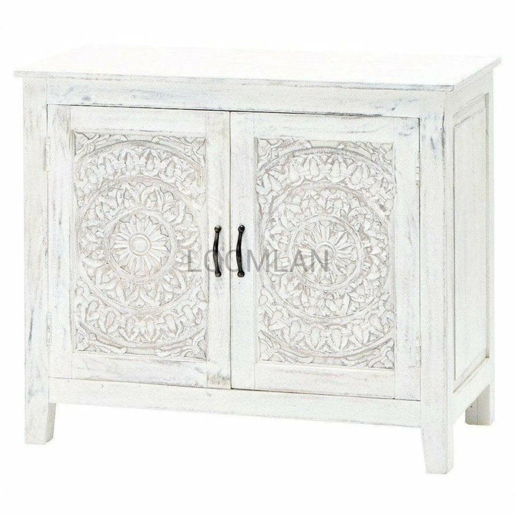 White Hand Carved Accent Cabinet X560764