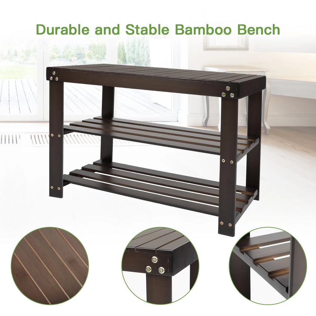 Bamboo 3-Tier Shoe Rack Bench Z97918