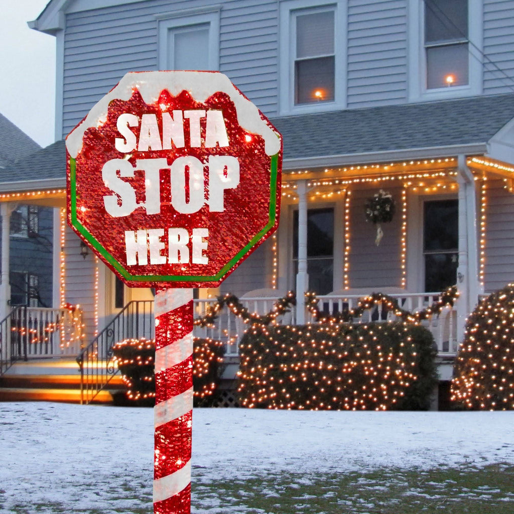 Red and White Stop Sign Decor with LED Lights M58217