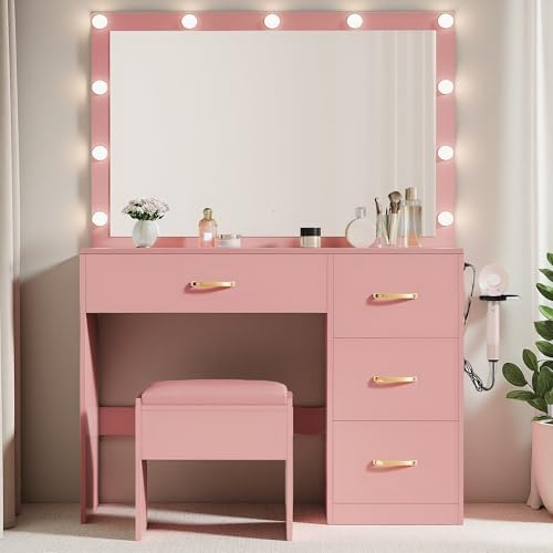 White Vanity Desk with LED Mirror and 4 Drawers P4859