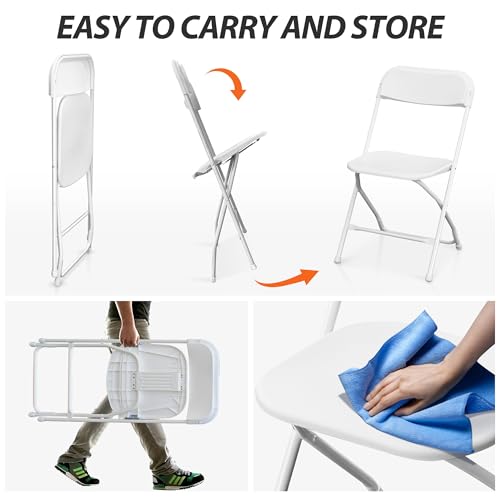 8-Pack Stackable Plastic Folding Chairs with Steel Frame, White, Set of 8 L299707