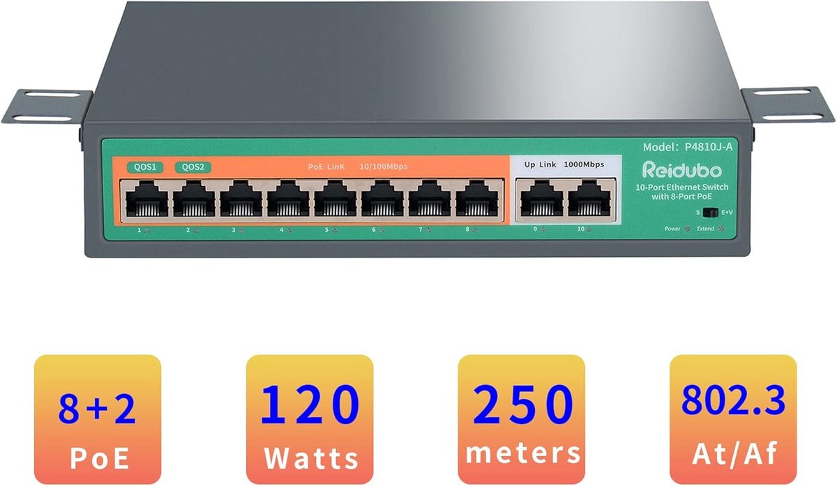 10 Port PoE Ethernet Switch with 8 Port PoE 100Mbps V966