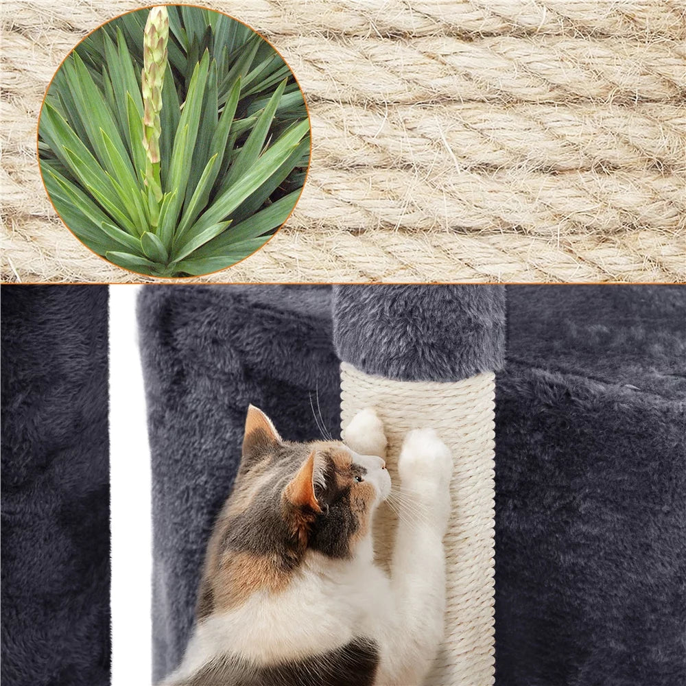 Dark Gray Cat Tree Condo Scratching Post Tower with Basket S402360