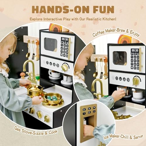 Wooden Play Kitchen Set with Stove, Sink, Coffee Maker & 11 Accessories Z9821
