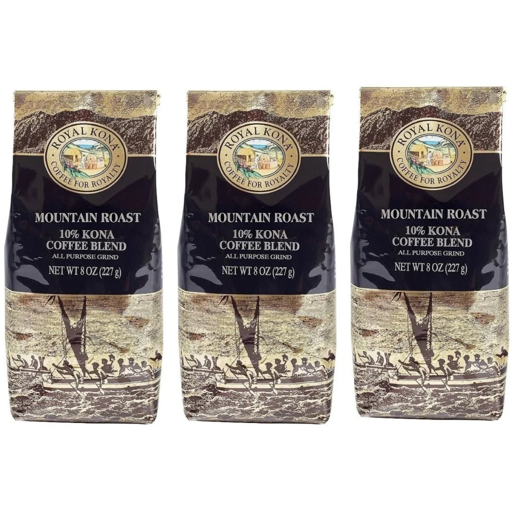 10% Kona Blend Coffee, Pre-Ground, 8 Ounce Bag (Pack of Three) K599990