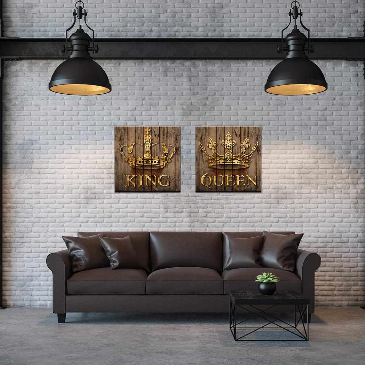 Rustic Golden King and Queen Crown Canvas Wall Art Framed 24x24inch G395551