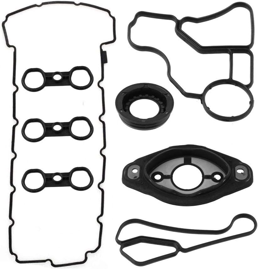 Engine Valve Cover Gasket Set with Camshaft Seal Oil Filter Cooler Adapter Housing Gasket I3918