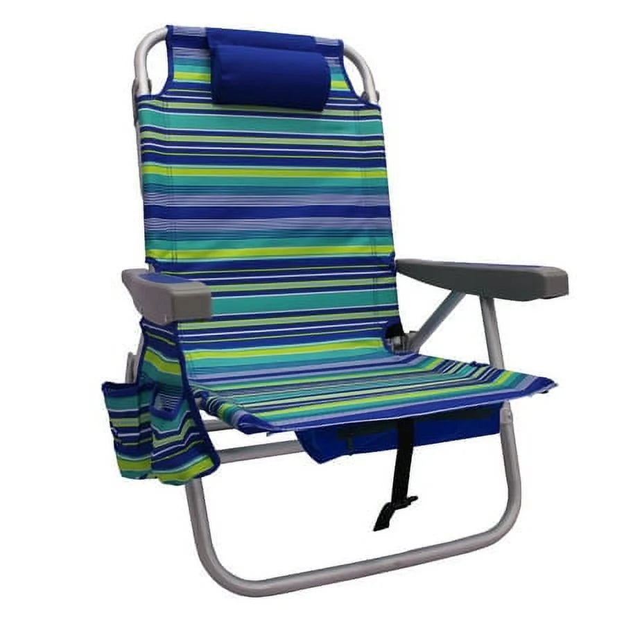 2-Pack Lay-Flat Backpack Chair Blue & Green Stripe M963
