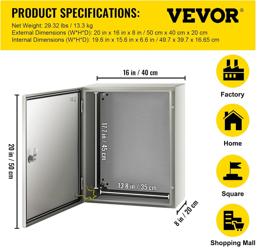 20 x 16 x 8'' NEMA 4X Steel Electrical Box with Mounting Plate G507