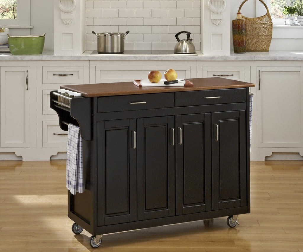 Black Finish Four Door Kitchen Cart with Stainless Steel Top F336