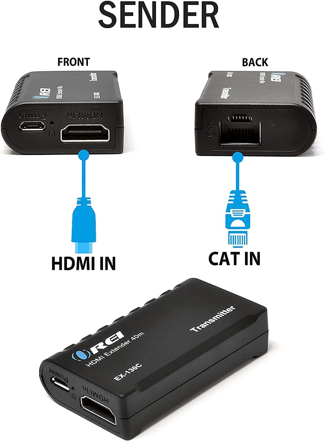 HDMI Extender Over CAT6/CAT7 RJ45 Upto 130 Feet 1080P Transmitter & Receiver Pack of 2 C4578