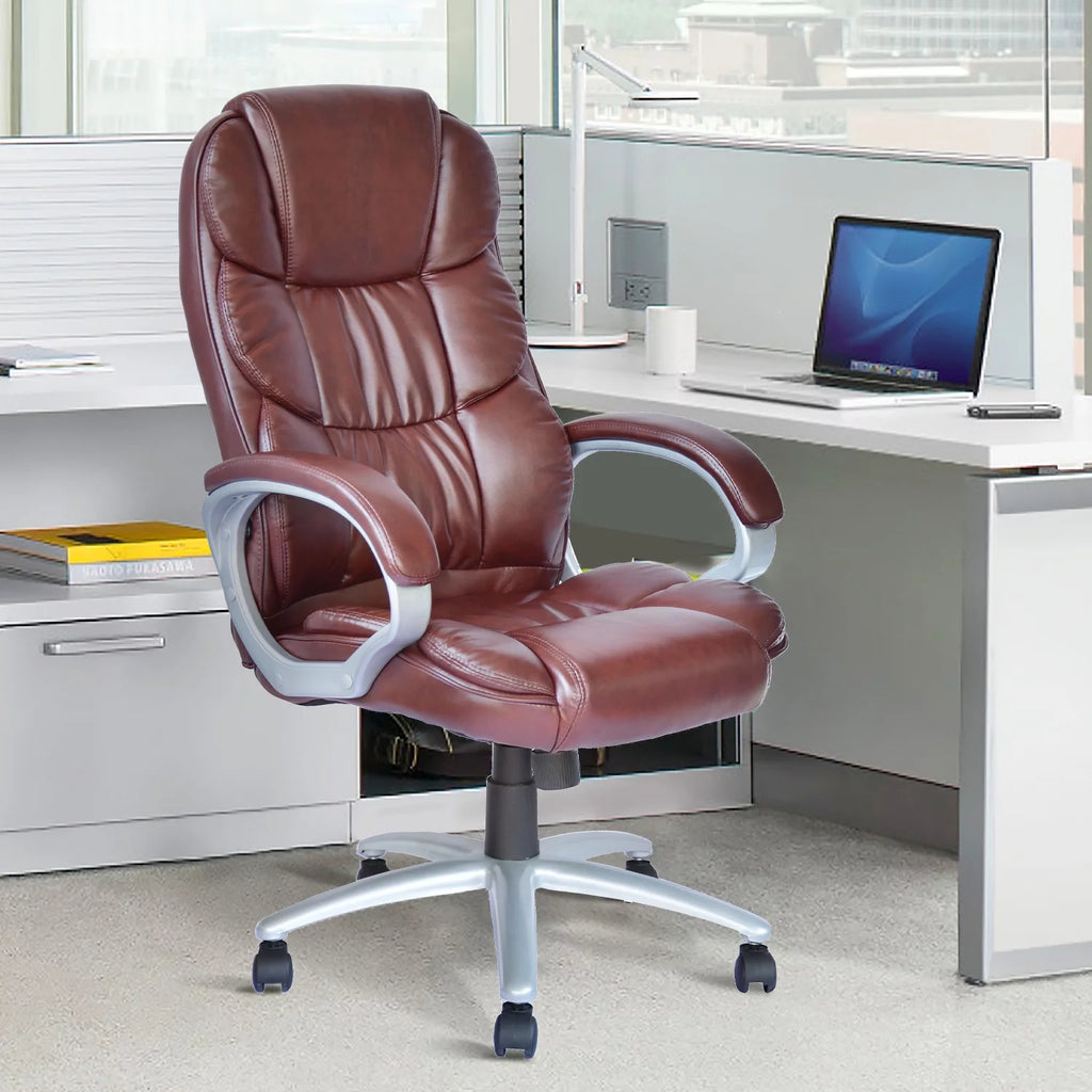 Brown Leather Ergonomic Office Chair with Headrest H56602