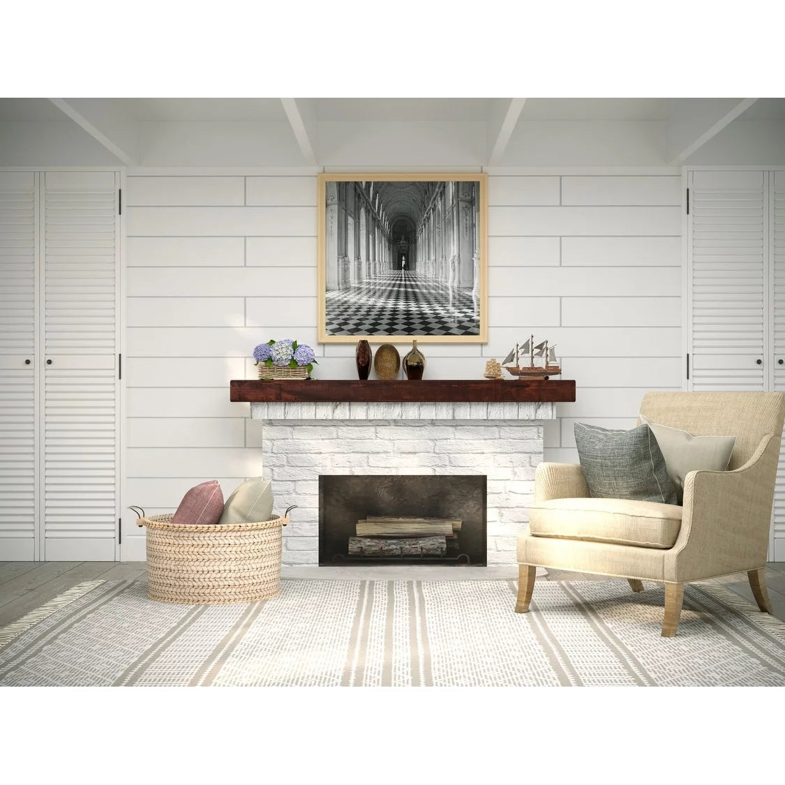 48" Rustic Solid Wood Wall Mounted Mantel Shelf I1211