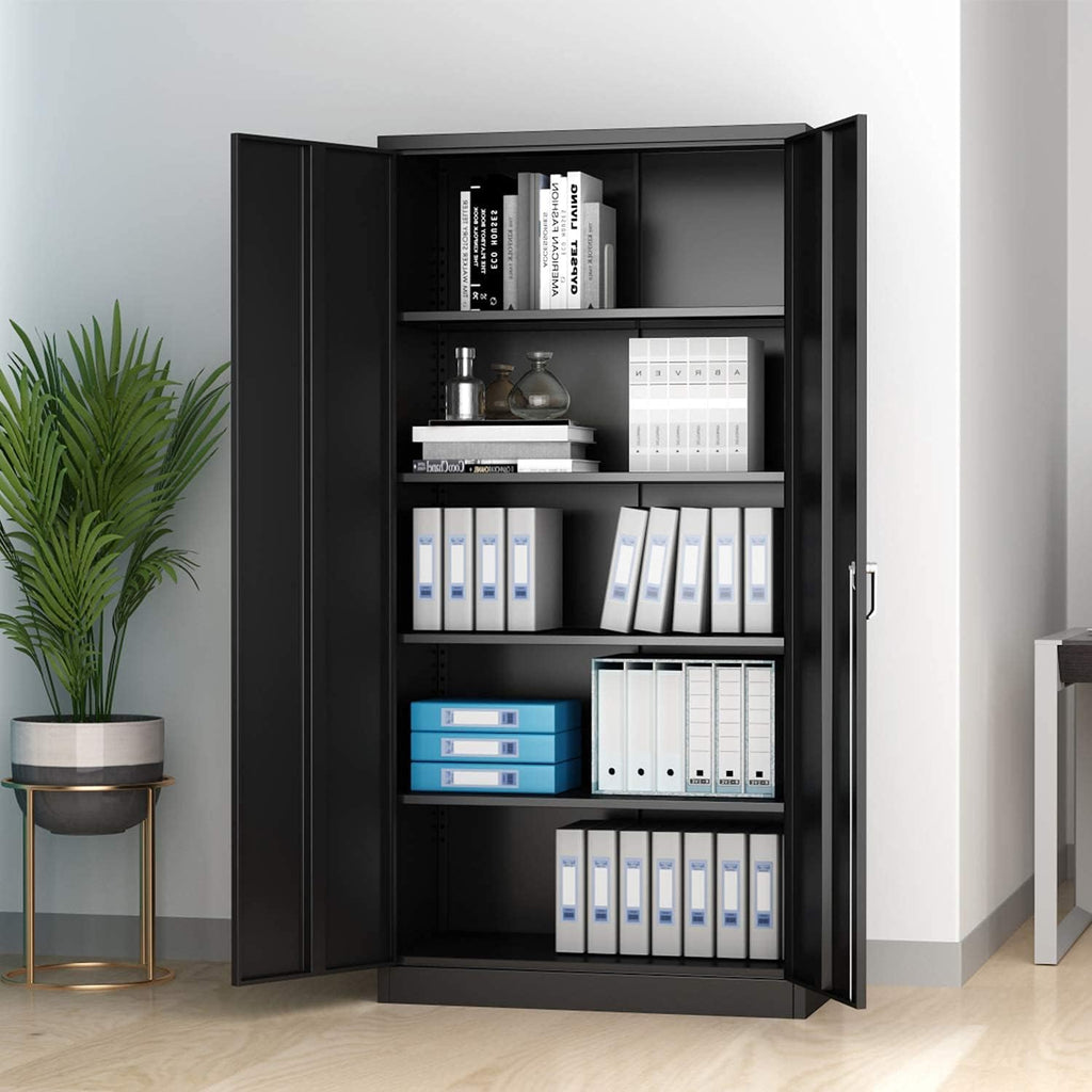 Black Metal Storage Cabinet with 2 Locking Doors and 5 Shelves D4589