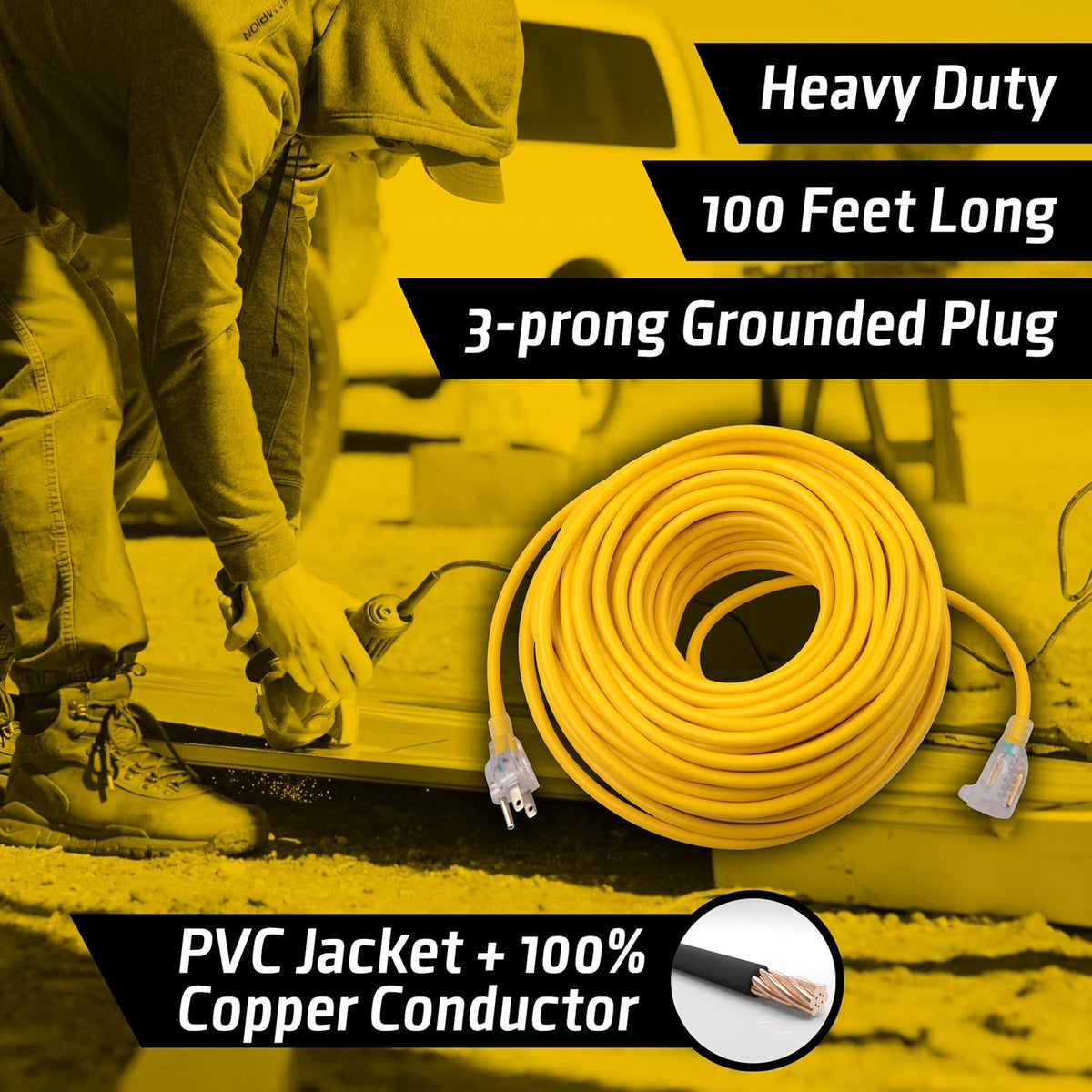100 Feet Outdoor Heavy Duty Extension Cord, 16AWG X12204