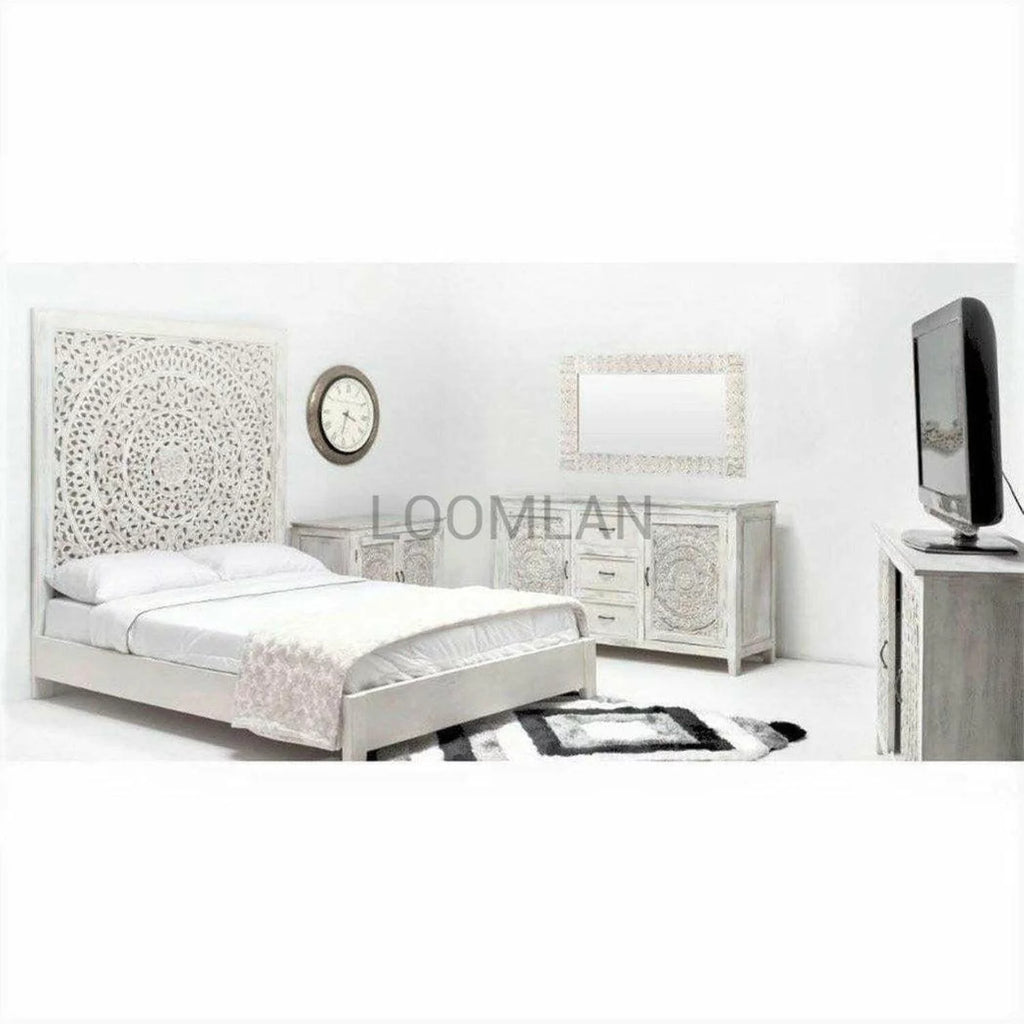 White Hand Carved Accent Cabinet X560764