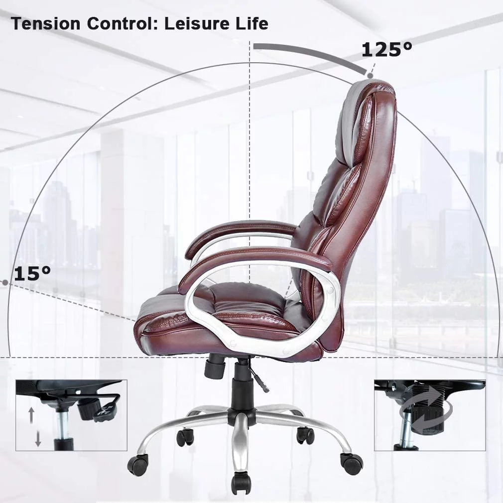 Brown Leather Ergonomic Office Chair with Headrest H56602