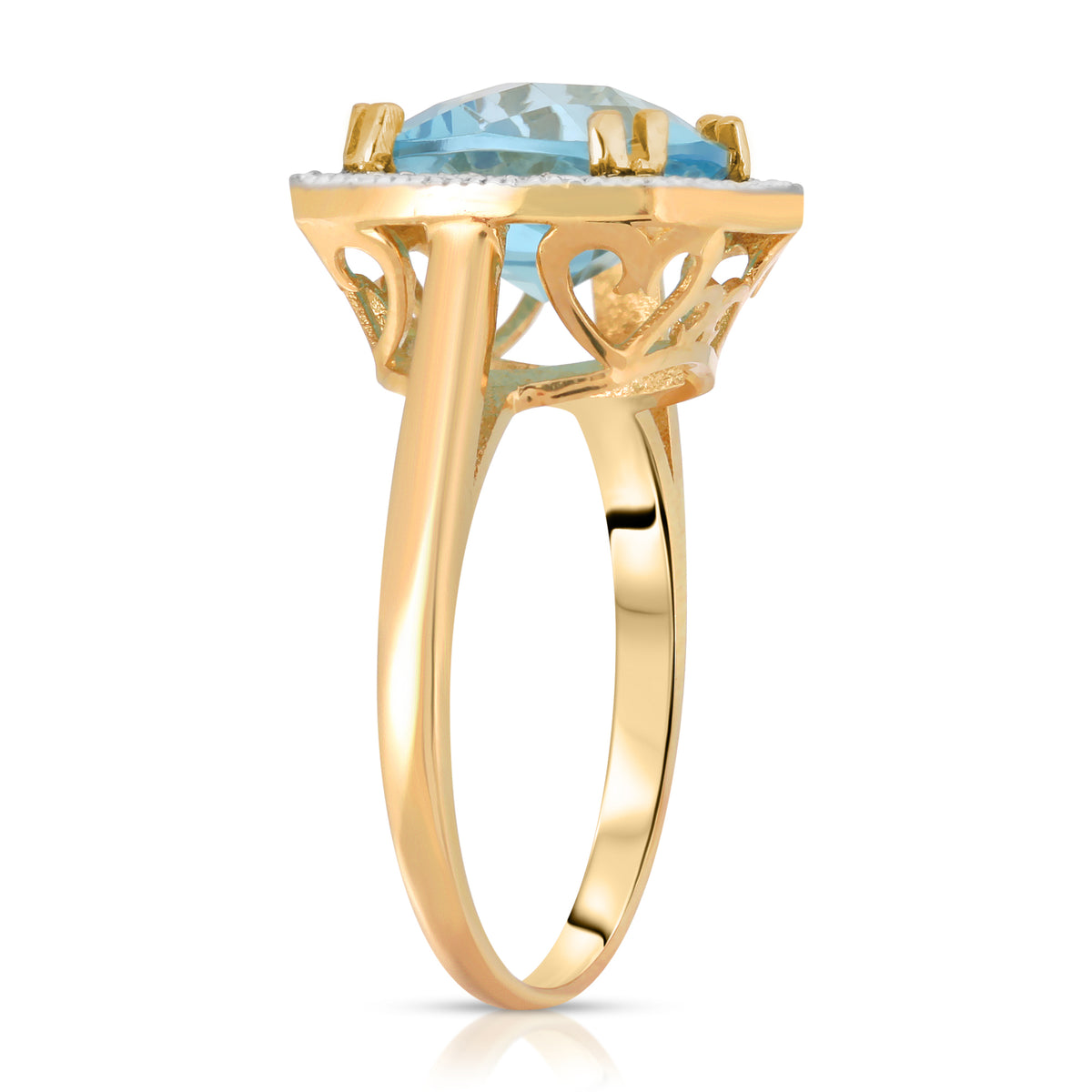 14K Solid Yellow Gold Cushion Cut 5.2 CTW Ring with Natural Diamonds and Blue Topaz K612
