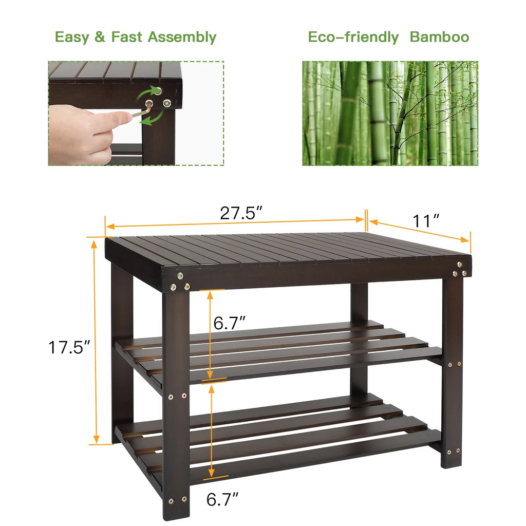Bamboo 3-Tier Shoe Rack Bench Z97918