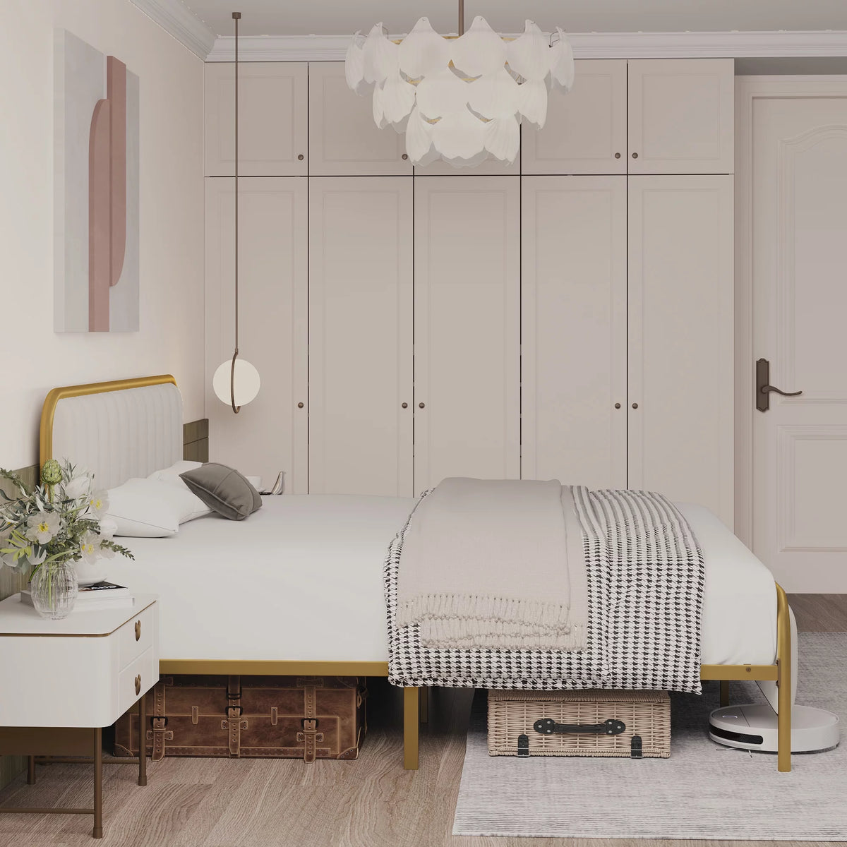 Velvet Beige Full Size Bed Frame with Metal Legs S247987