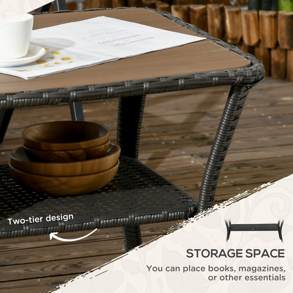 Rattan Outdoor Coffee Table with 2-Layer Storage Shelf D678