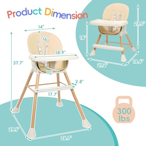 Beige 6-in-1 Convertible Baby High Chair with Cushion V7099