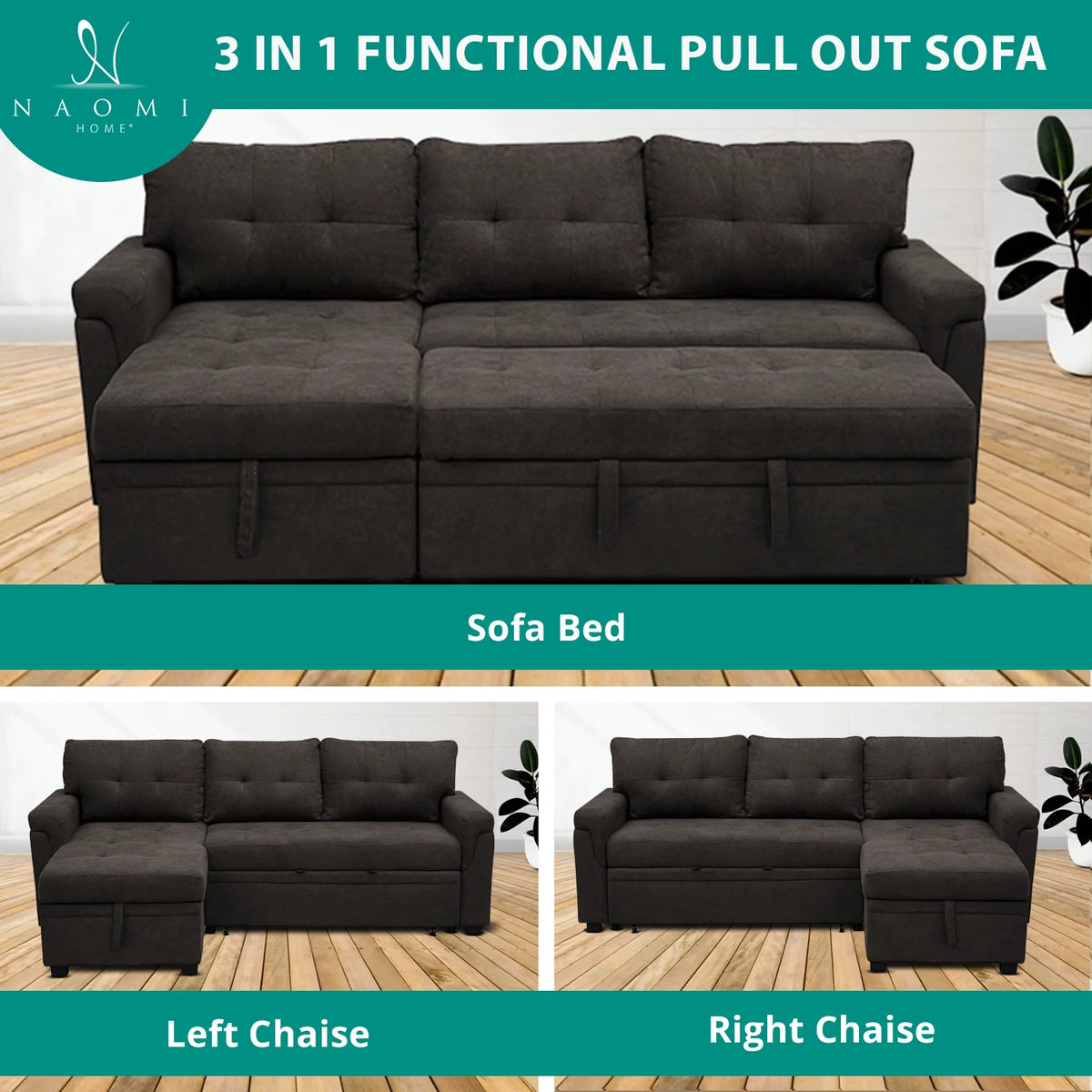 Black Air Leather L-Shaped Sleeper Sectional Sofa with Storage Chaise B331843