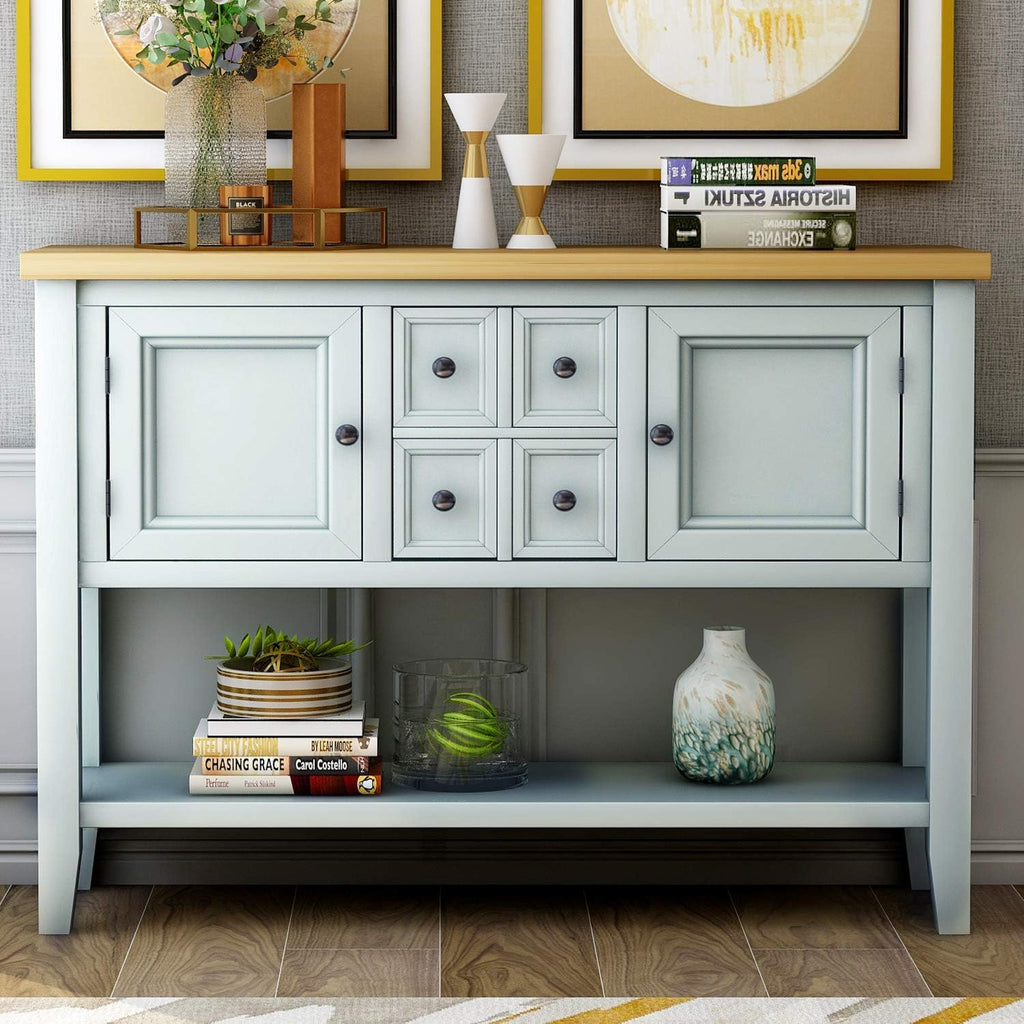 Solid Wood Console Table 3 Drawers 2 Cabinet 1 Shelf P558407