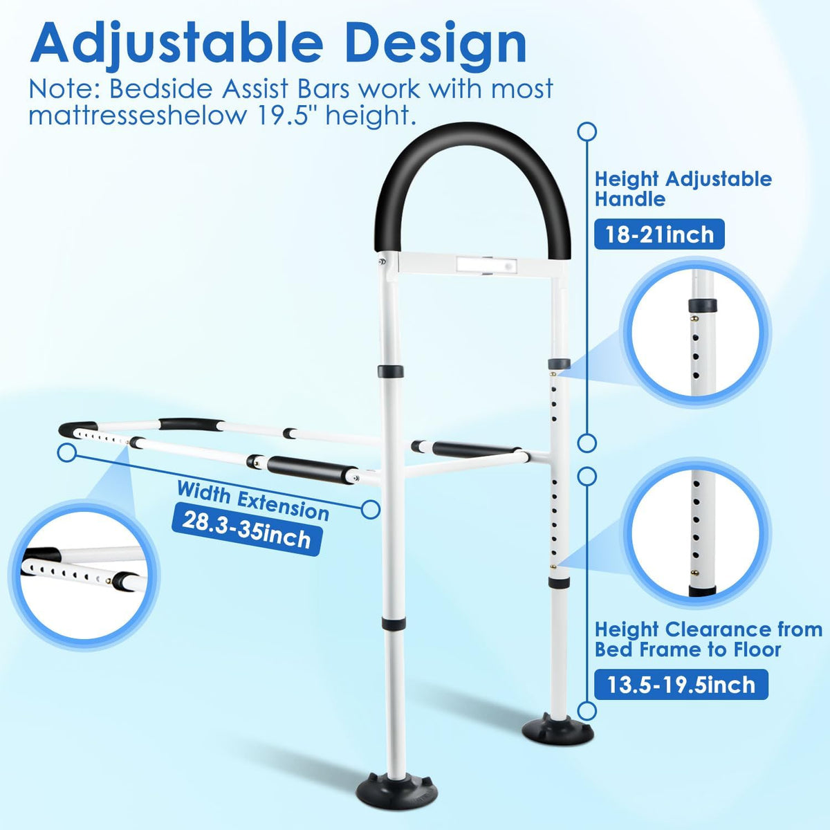 Adjustable Bed Safety Rails with Motion Light & Storage Pocket Q76677