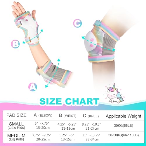 Rainbow Unicorn Knee Pads with Drawstring Bag Adjustable Protective Gear Set A1772