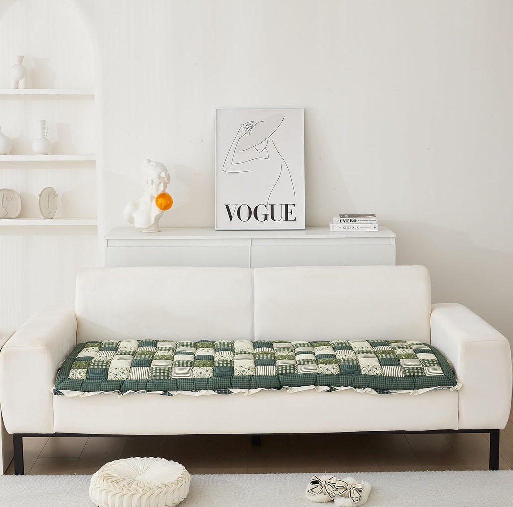 Green 28"x59" Cotton Quilted Sofa Cover U34780