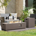 Propane Fire Pit Table Set with Tank Holder, 50,000 BTU Outdoor Firepit Table, Wind Guard & Glass Stones, Rectangular Fire Table T36931