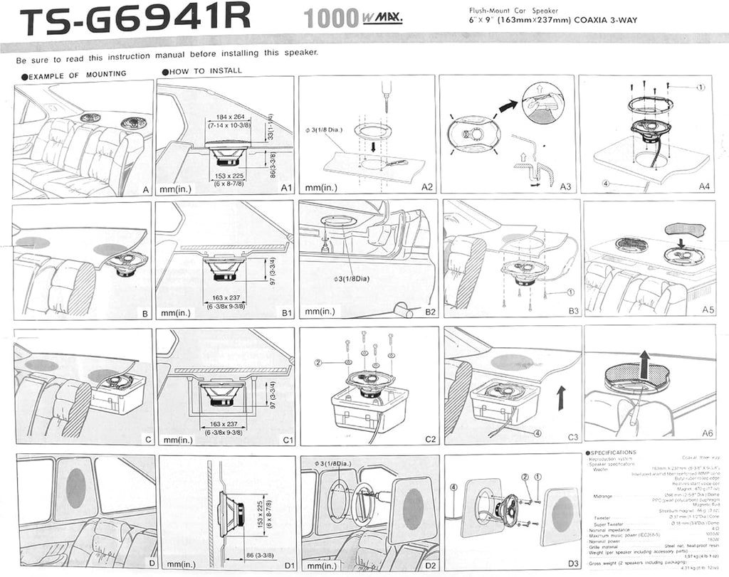6''x 9'' 1000 Watt Max 3-Way Coaxial Speakers (2 Pack) R88536