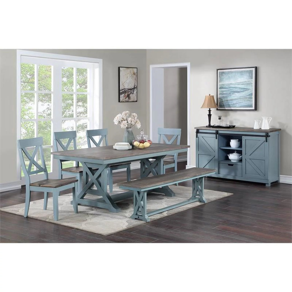 Blue Wood Crossback Dining Chairs Set of 2 K88050