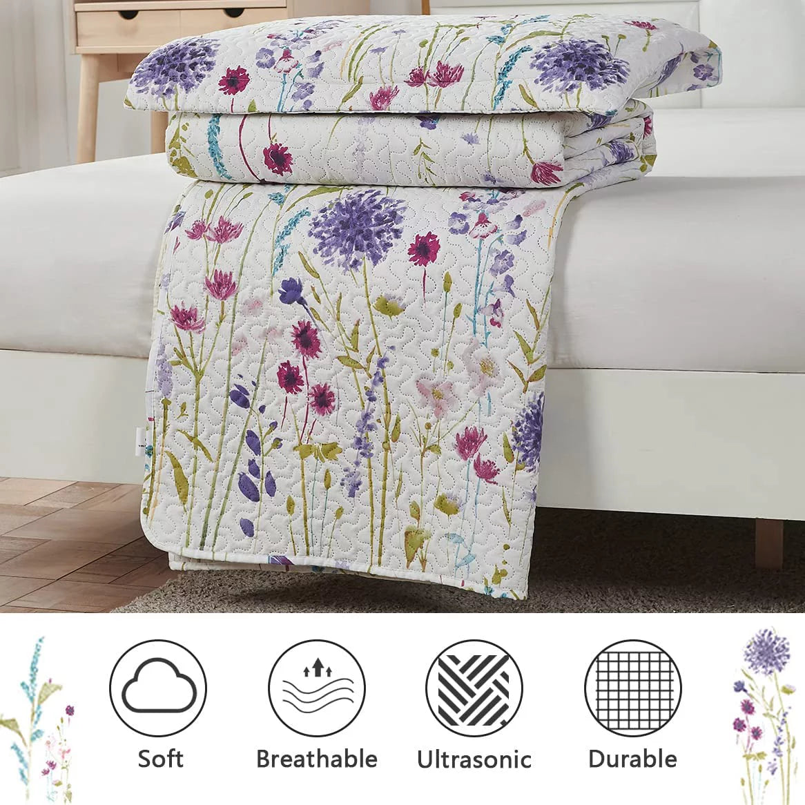 Floral Queen Bedding Microfiber Bedspread Set N674