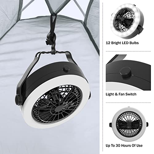 2-in-1 Camping Lantern with Fan Set of 2 Portable Rechargeable K760