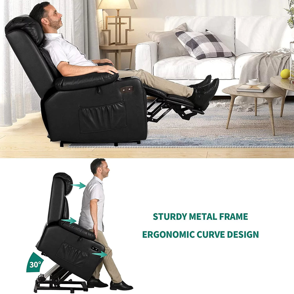 Black Faux Leather Power Lift Recliner Chair with Massage Heat T1896