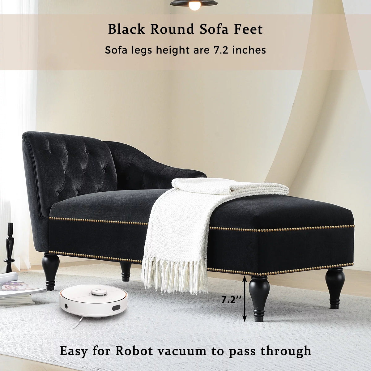 Black Velvet Button Tufted Chaise Lounge A565