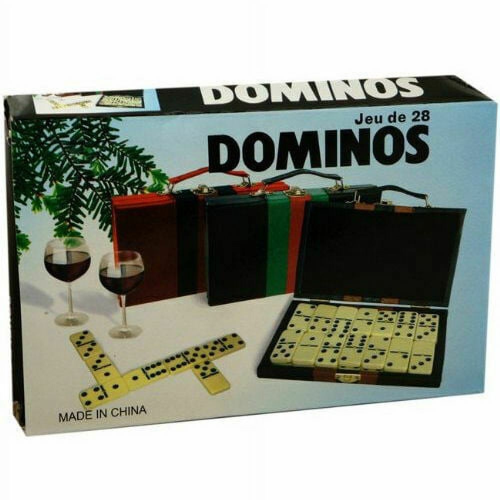 Ivory and Black Tile Dominoes with Metal Spinners in Travel Case L80370