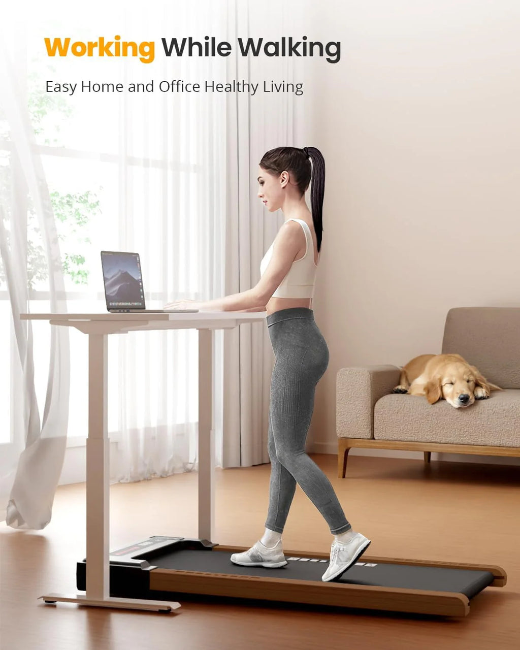 Wood Under Desk Treadmill with Remote Control, 265lbs Capacity Z972