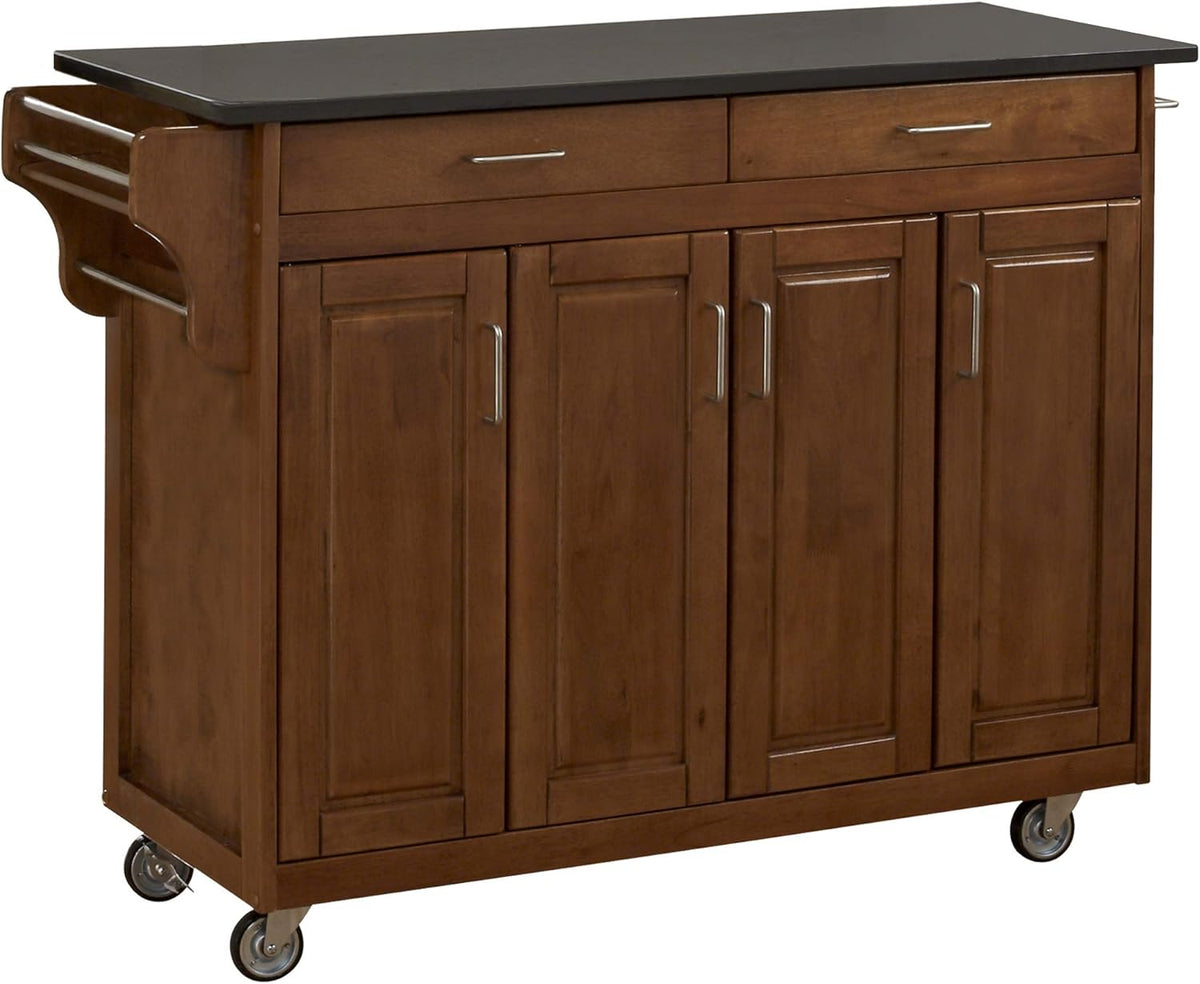 Black Finish Four Door Kitchen Cart with Stainless Steel Top F336